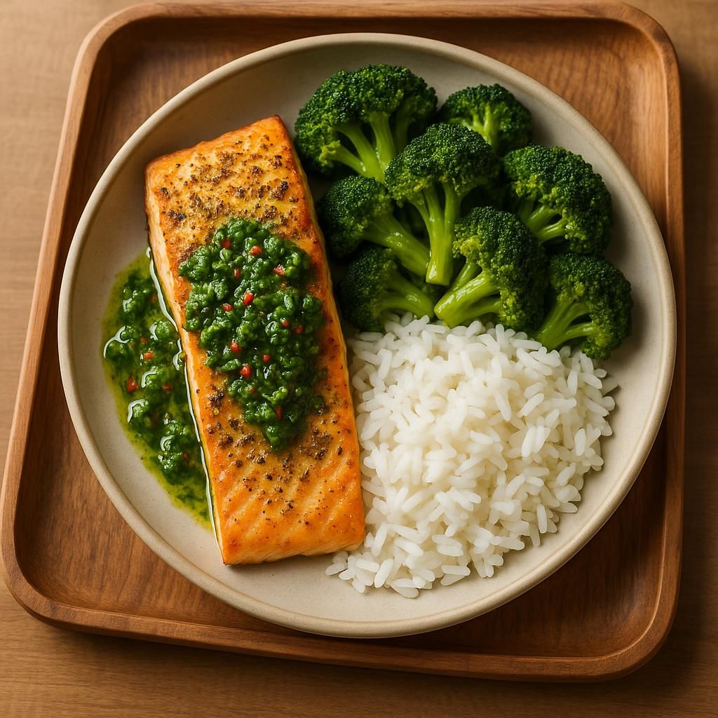 Chimichurri Salmon With Jasmine Rice & Broccoli